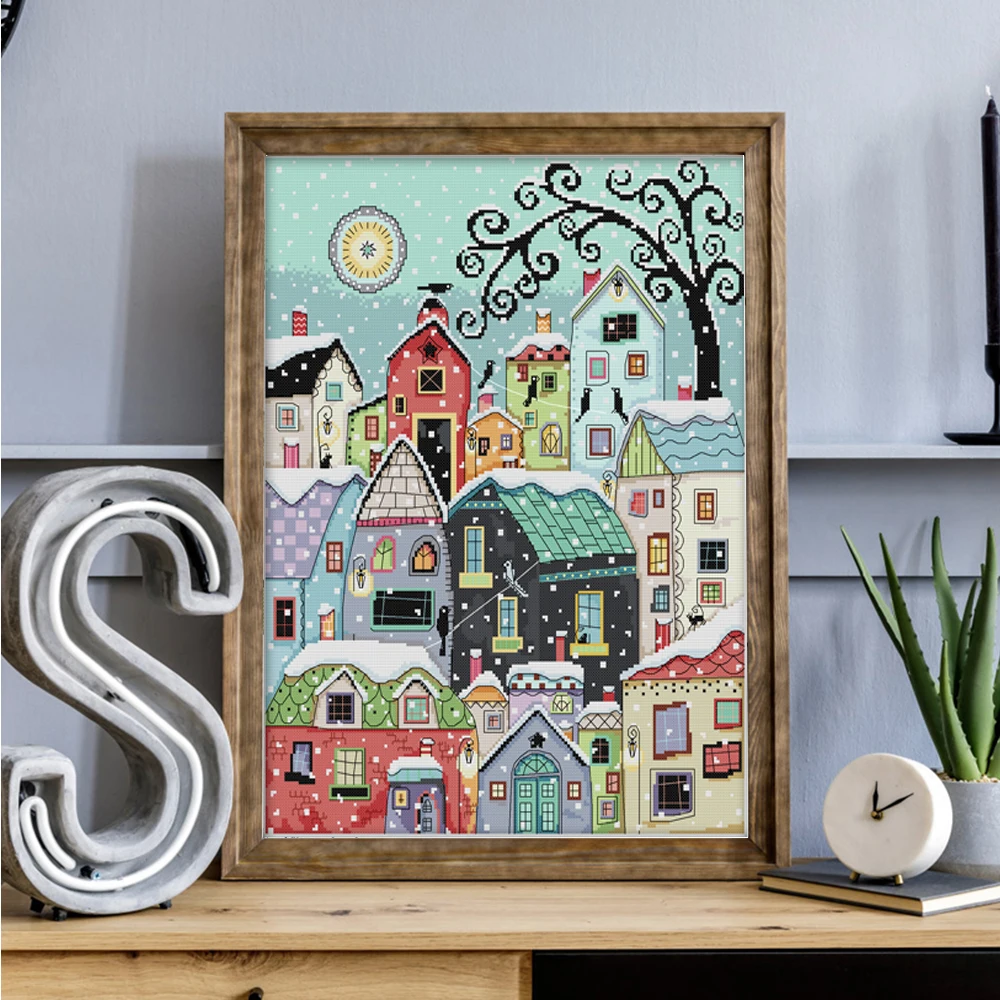 Schnee Straße Landschaft Muster Kreuzstich Kit Freude Sonntag Aida 16CT 14CT 11CT gezählt gedruckt Leinwand Kunst Handwerk DIY Stickerei Kit