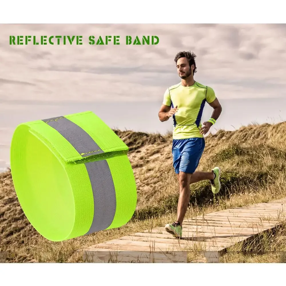 Night running and cycling reflective belt safety flash armband fluorescent green suitable for night jogging, cycling and running
