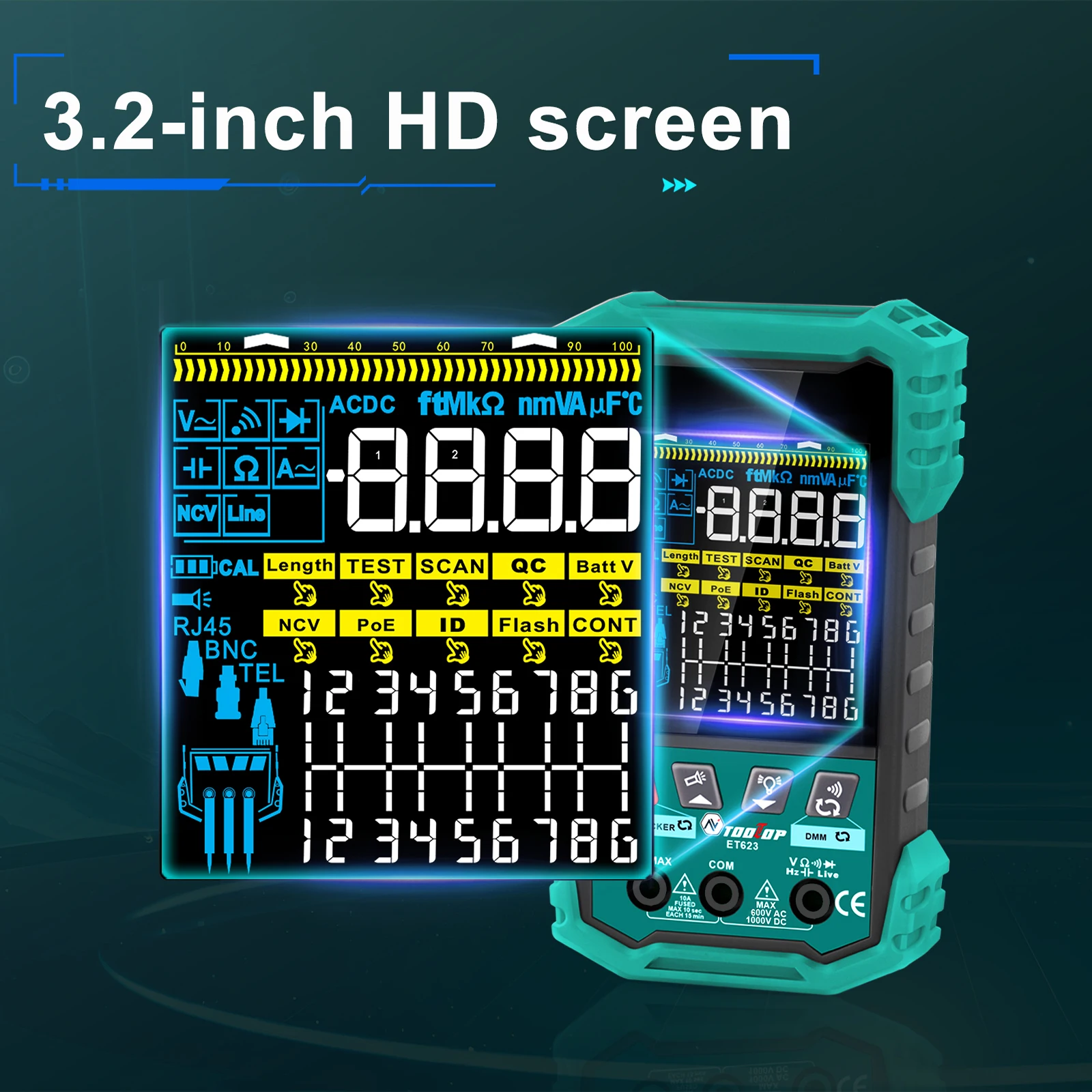 400M Network Cable Tester POE Test Cable Mapping AC/DC Multimeter Network Cable