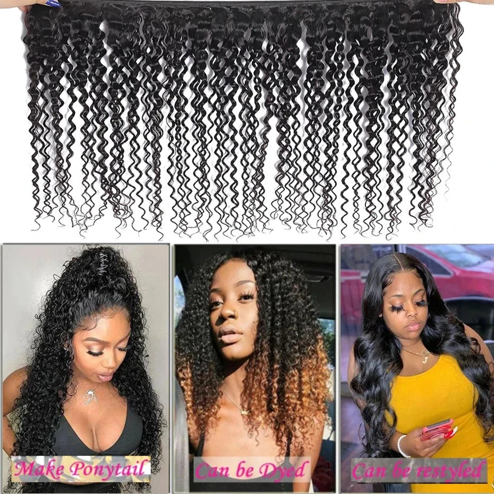 Kinky Curly Human Hair Bundles Double Weft 30 32 Inch Remy Unprocessed Raw Virgin Human Hair Water Wave Extensions 1 3 4 Bundles 5