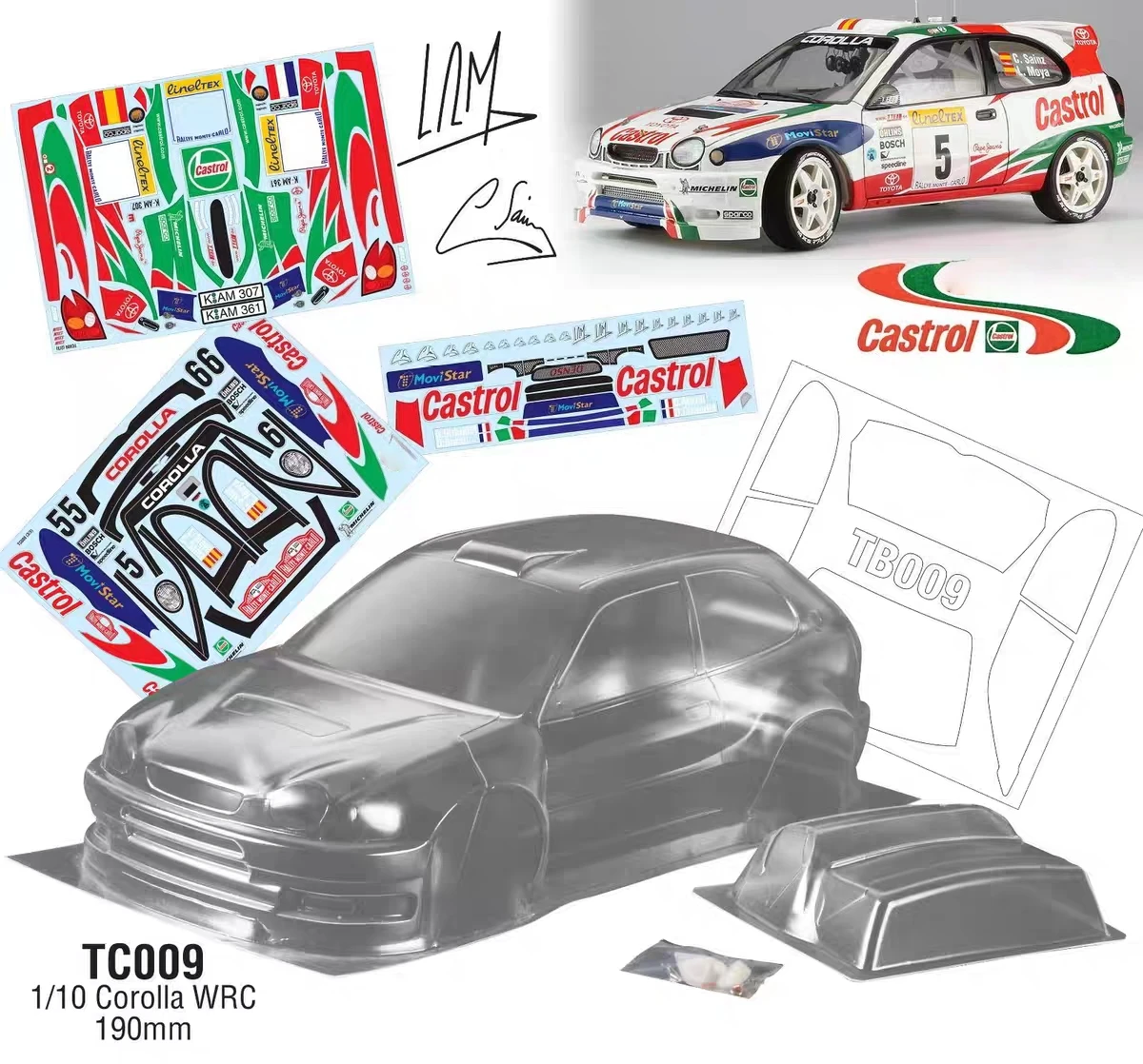 Coque arrière transparente Corolla WRC pour RC 1/10 avec décalcomanie