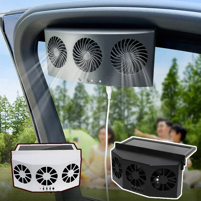 Solar Powered Car Ventilator Fan with 3 Heads for Vehicle Cooling