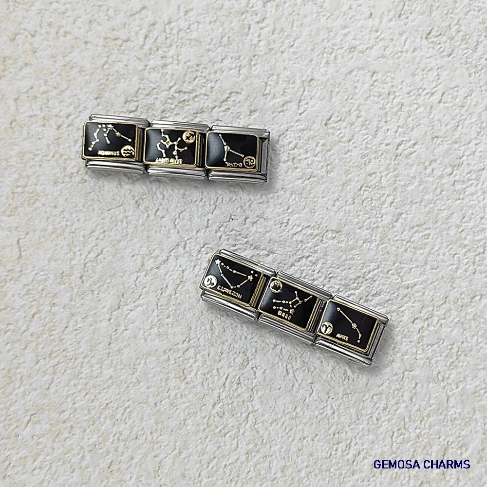 GEMOSA 12 Sternbild-Sternzeichen, schwarze Glasur, italienischer Charm-Link, passend für 9 mm Edelstahl-Schmuckherstellung, Perlenarmbänder – Detail 3
