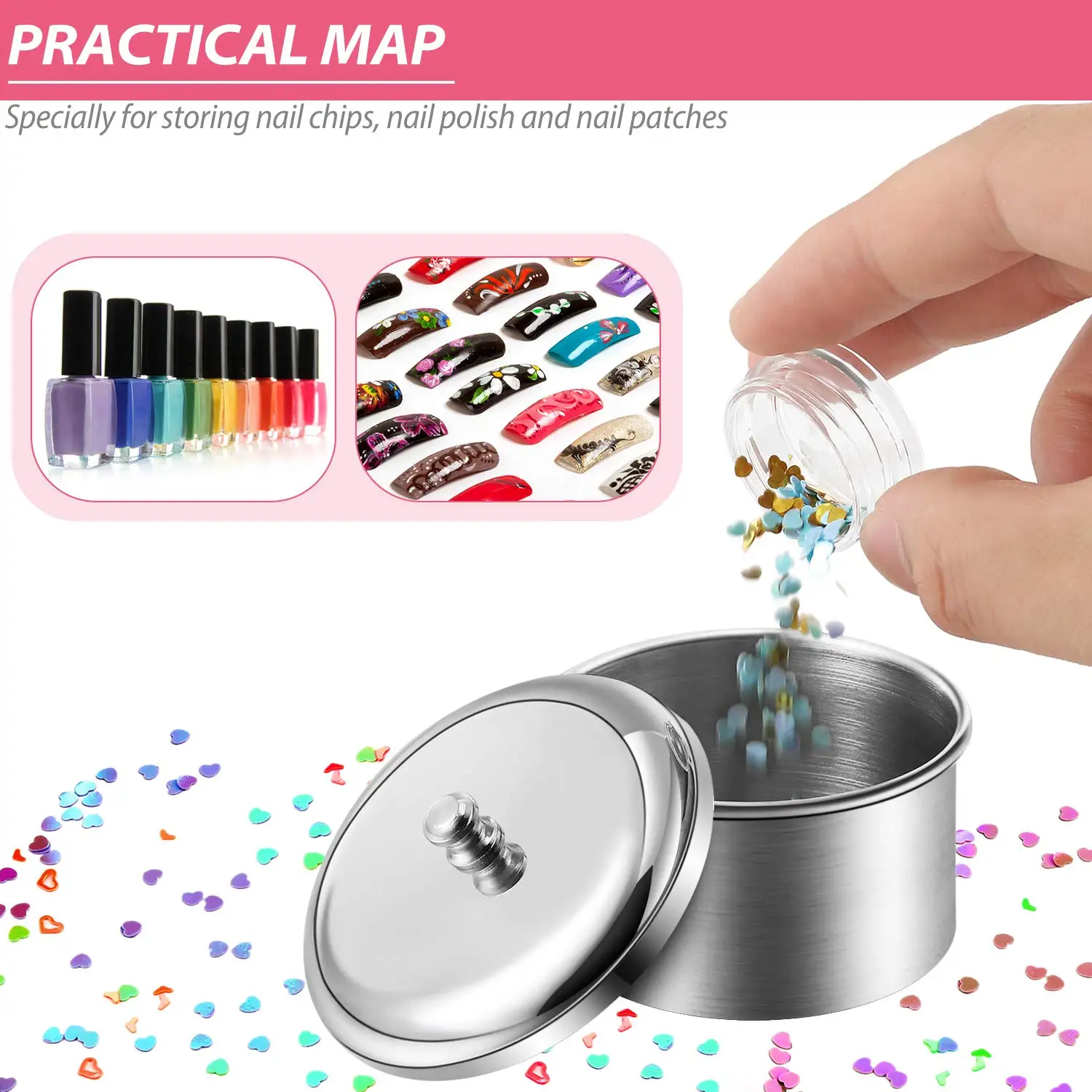 3 Pcs Acrylic Liquid Container Stainless Steel Acrylic Liquid Powder Cup Holder Container with  Lids Manicure Tray Dappen Dish 5