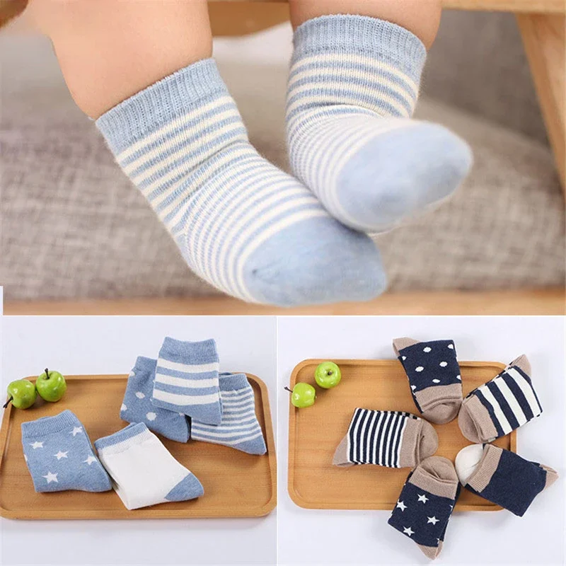 kids socks 5 pairs lot soft cotton boy girl baby infant fashion stripe warm for autumn winter 0-6 years children cartoon