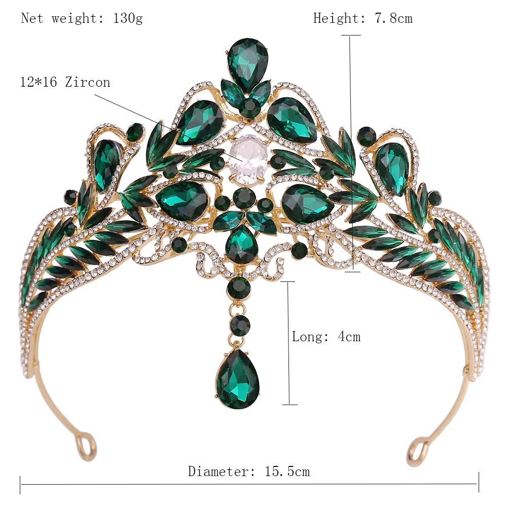 KMVEXO Baroque Waterdrop Forehead Crystal AB Teal Bridal Crowns