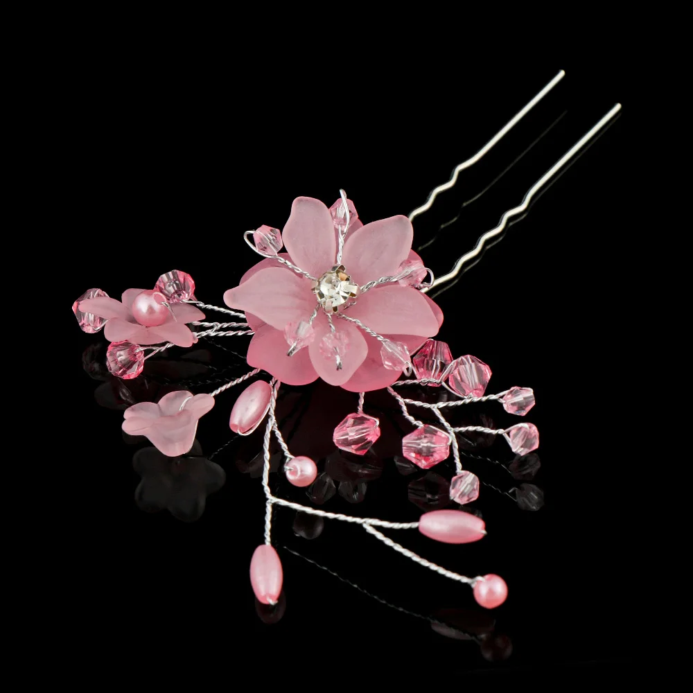 1PC Crystal Pearl Hairpin U Shaped Flower Hairpin Stick Rhinestone Pearl Hair Pins Forks Bridal Tiara Headpiece Hair Accessories hair accessories,u shaped hairpin