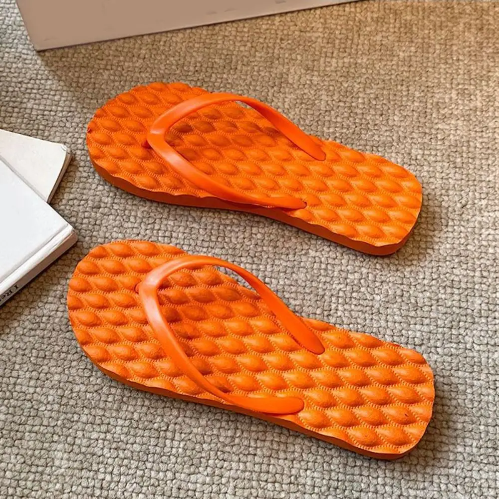 Simple Solid Color Flat Soled Slippers Massage Lingge Platform Flip Flops Beachwear EVA Home Slides Sandals Beach