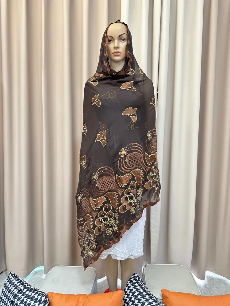 Neue Stil Afrikanischen Muslimischen Headite Chiffon Bestickt Schal 220*110 cm Dubai Kopftuch Schal Islamischen Ramadan Hijab Gebet schal – Detail 17