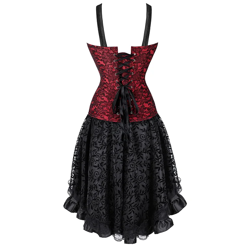 Burlesque Corset Dress Overbust Corset with Straps Plus Size Steampunk Bustier Skirt Engagement Party Costumes XS-7XL