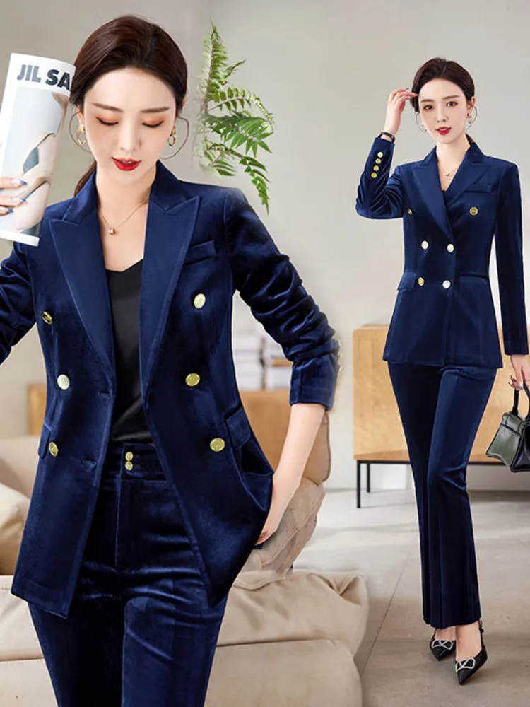 Trajes Elegantes Para Mujer Blazer De Manga Larga Con Doble