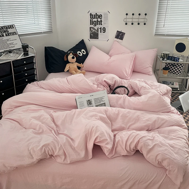 INS style solid brushed washable bed Flat sheets duvet covers pillowcase sets 2pcs/3pcs lightweight breathable machine washable 3