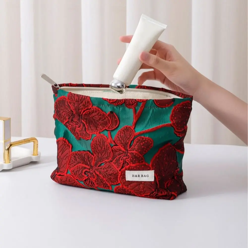 New Retro Chinese Red Makeup Bag Large Capacity Travel Sanitary Napkin Storage Bag Jewelry Handbag Portable Coin Key Bag