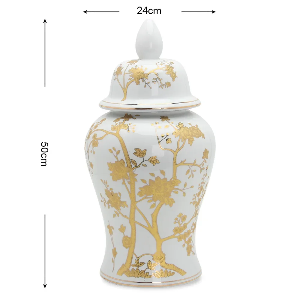Gold-plated Flower Ceramic Ginger Jar White Ceramic Storage Jar Crafts Ornaments Flower Arrangement Decorative Jar Ornaments 5