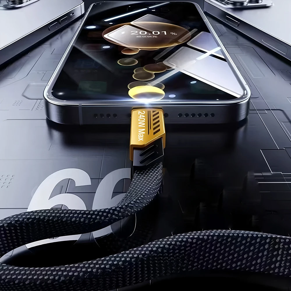 2-in-3 240W USB/Type-c To Type-c/Micro/L Super Fast Charging Mecha Data Cable 1.2M For iPhone 16 15 Samsung Xiaomi Huawei Tablet