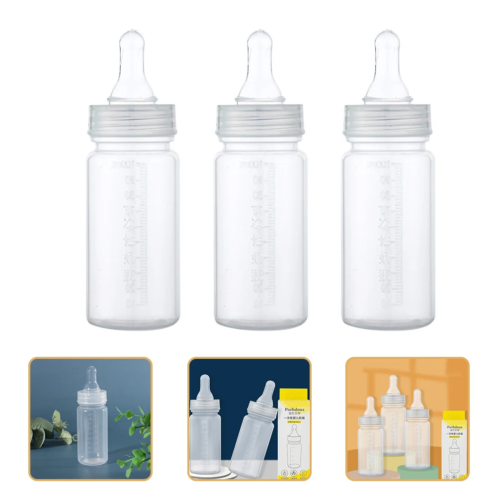 3pcs Disposable Baby Milk Bottle Once Off Feeding Nursing Bottle Transparent Design Compact Lightweight Portable Hospital
