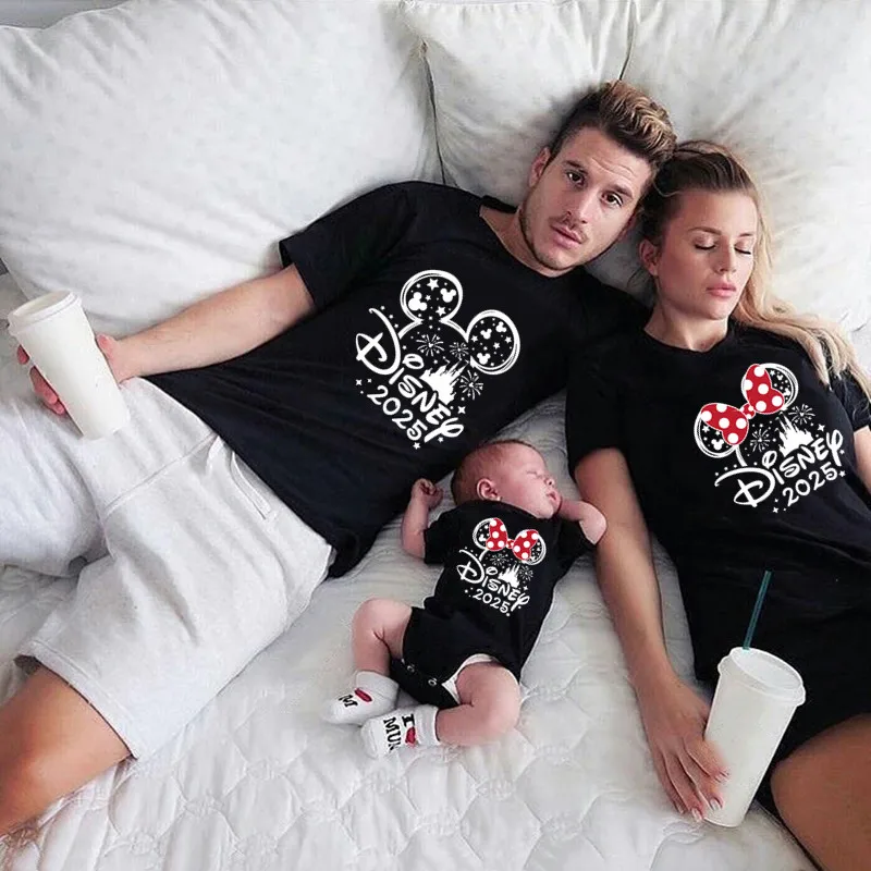 2025 Disney Trip Mickey Minnie Mouse Family Matching Shirts Cotton Dad Mom Bro Sis Kids T Shirt Baby Rompers Matching Clothes 6