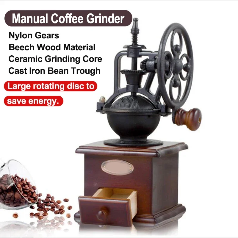 Vintage Manual Coffee Grinder, Large Wheel Cast Iron, Hand Crank Grinder,  Portable Coffee Bean Grinder, Coffeeware Accessories