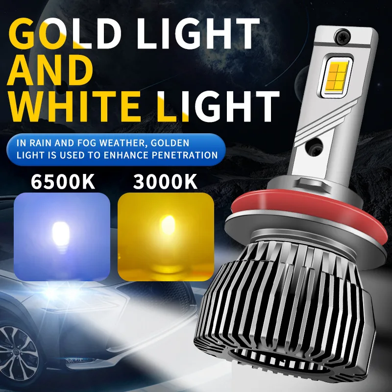2개입 PSX24W LED 120W 50000LM 캔버스 차량용 전구 6500K 및 3000K LED 전구 이중 색상 자동차 안개등 12V 화이트 팬 포함
