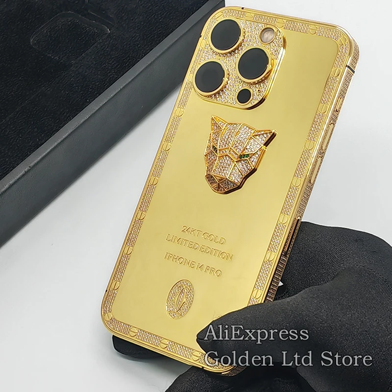New Apple iPhone 14 Pro Max 24k Gold Back Replacement Custom