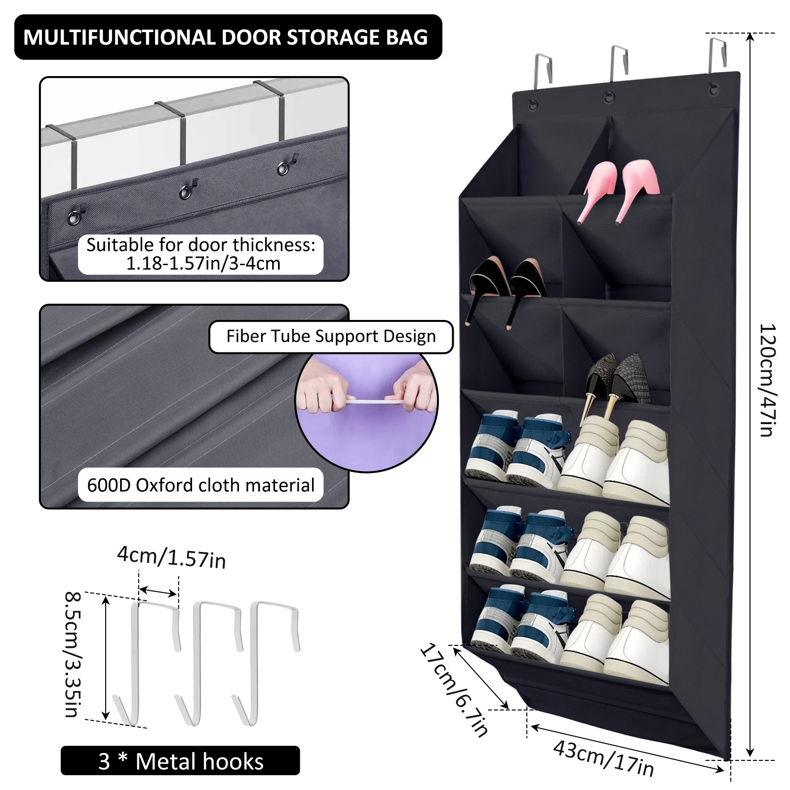 Hanging Shoe Organizer with 9 Pocket Hooks Wear Resistant The Door Shoe Hanger Door Hanging Storage Space Organizer Rack Closet 2