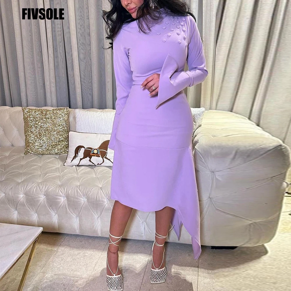 

Fivsole Lilac Satin Mermaid Prom Dresses With Buttons Dubai Arabia Vestidos De Noche Long Sleeves Robes De Soirée Party Dresses