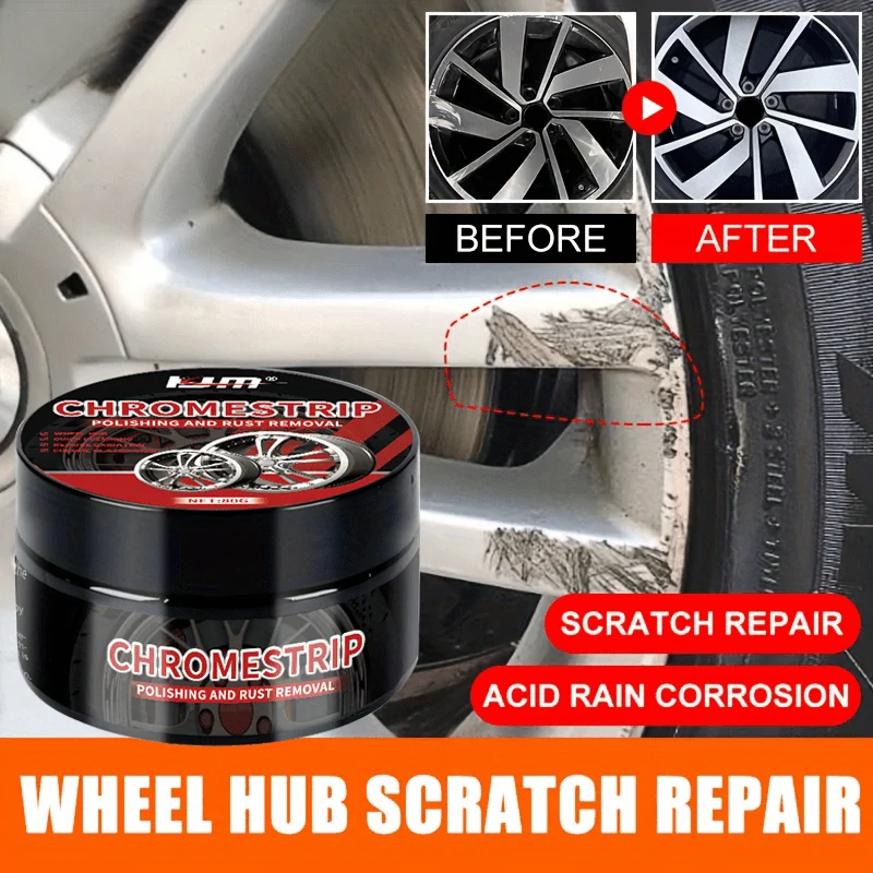 Wheel Hub Scratch Repair Cream Chrome Trip Alloy Rust Remover & Polish for Car Tires Restores Metallic Finish Easy wheel repair kit wheel rim repair paste wheel hub paste