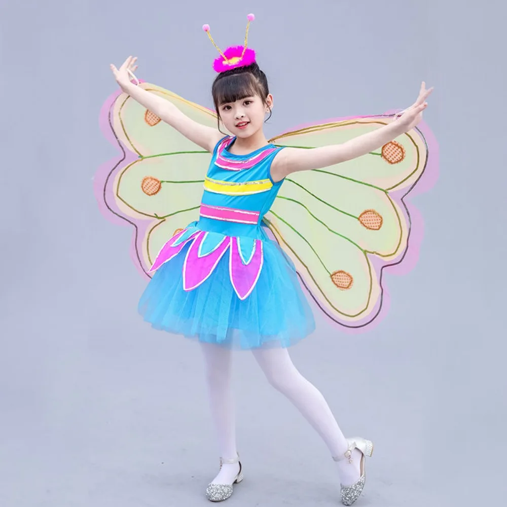 Girls Tinkerbell Costume Dress - Fairy Princess Halloween Party Dress With Detachable Wings