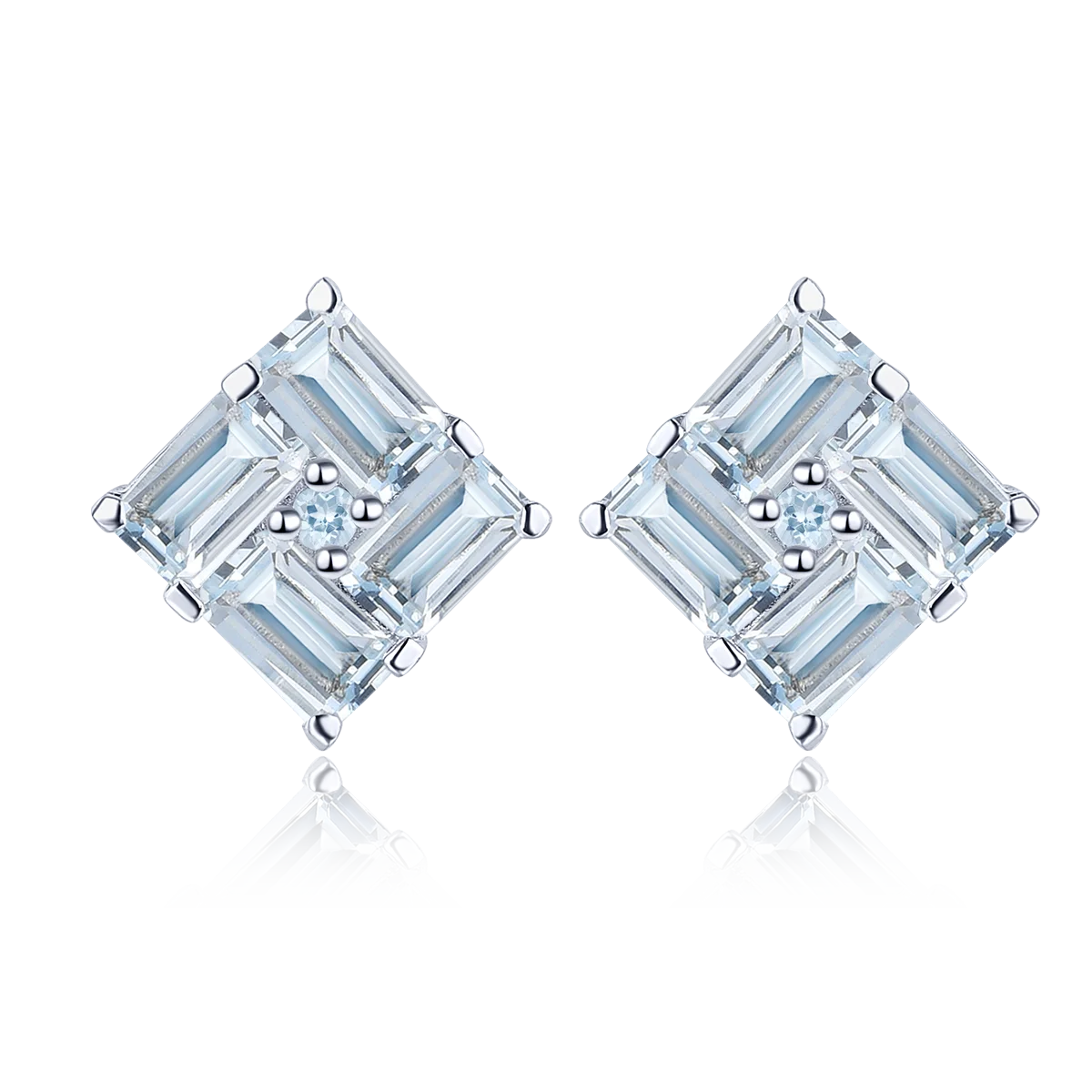BOEYCJR 925 Silver Baguette Natural Aquamarine 1.99ct total Stud Earrings for Women Anniversary Gift