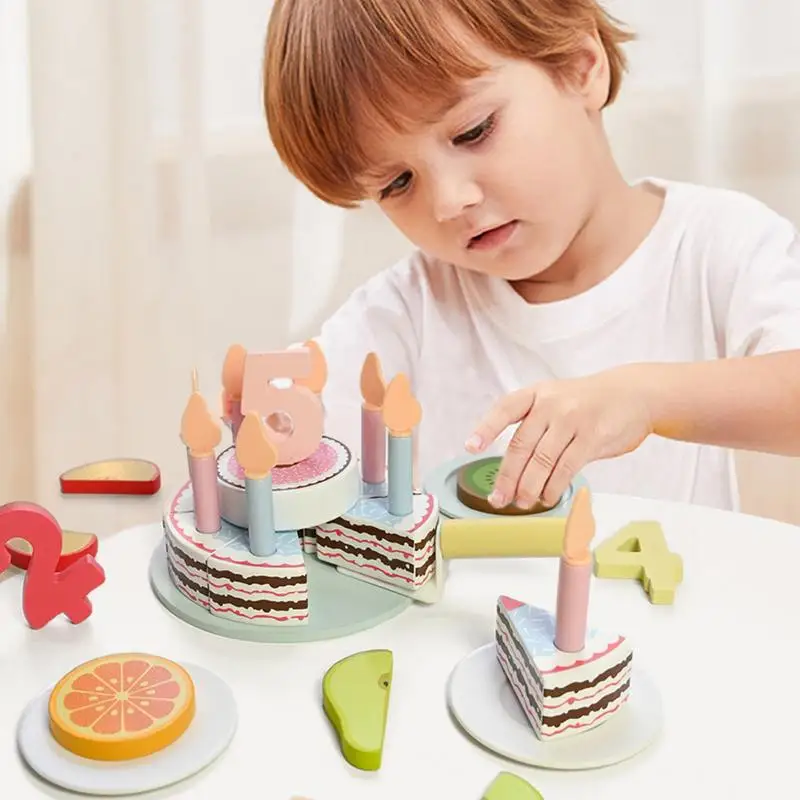 Vamos fazer crianças simulação bolo de aniversário brinquedo de madeira  fingir jogar faia paletes de corte de alimentos bolo montessori brinquedos  para crianças - AliExpress