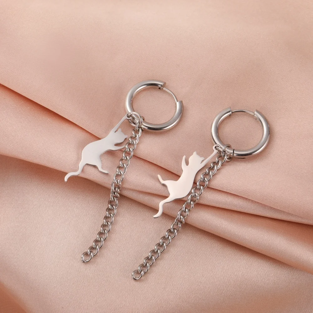 Eueavan Springende Katze, baumelnde Ohrringe, Edelstahl, lange Quasten, Creolen, niedliches Kätzchen, Tierschmuck, Geschenke für Frauen und Mädchen – Detail 23