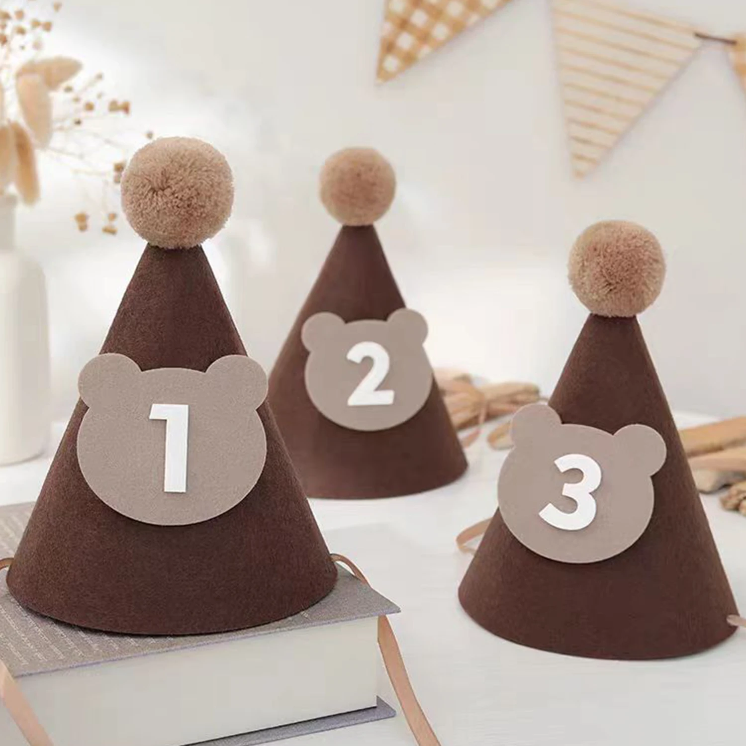 1Pcs Felt 1st Birthday Hat for Little Baby Newborn Baby Boy Girl 1 2 3 Year Headband Baby Shower Birthday Party Decorations