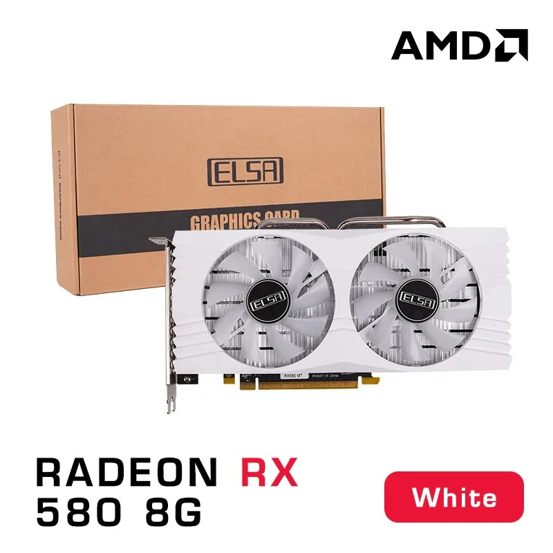  ELSA White Radeon RX 580 8GB GDDR5 256bit GPU Desk Computer Gaming Graphics Card 