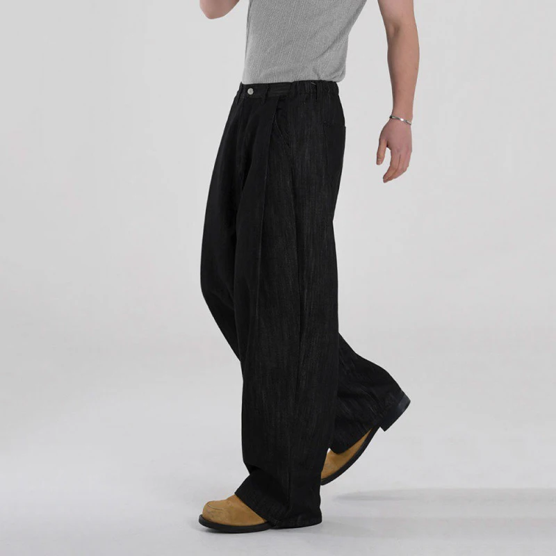 IEFB Korean Style Men's Denim Pants Pleated Solid Color Casual Trousers Straight Wide Leg Spring Male Loose Jeans 2025 9C6611 4