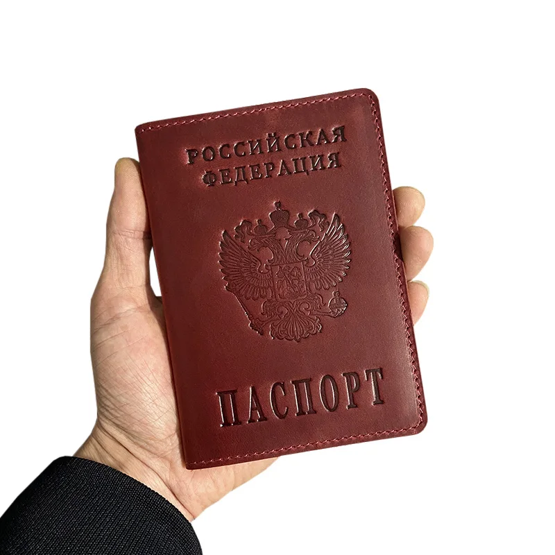 Russia Passport Cover Genuine Leather Full Grain Leather Passport Holder Pouch Travel Wallet Protege Passeport