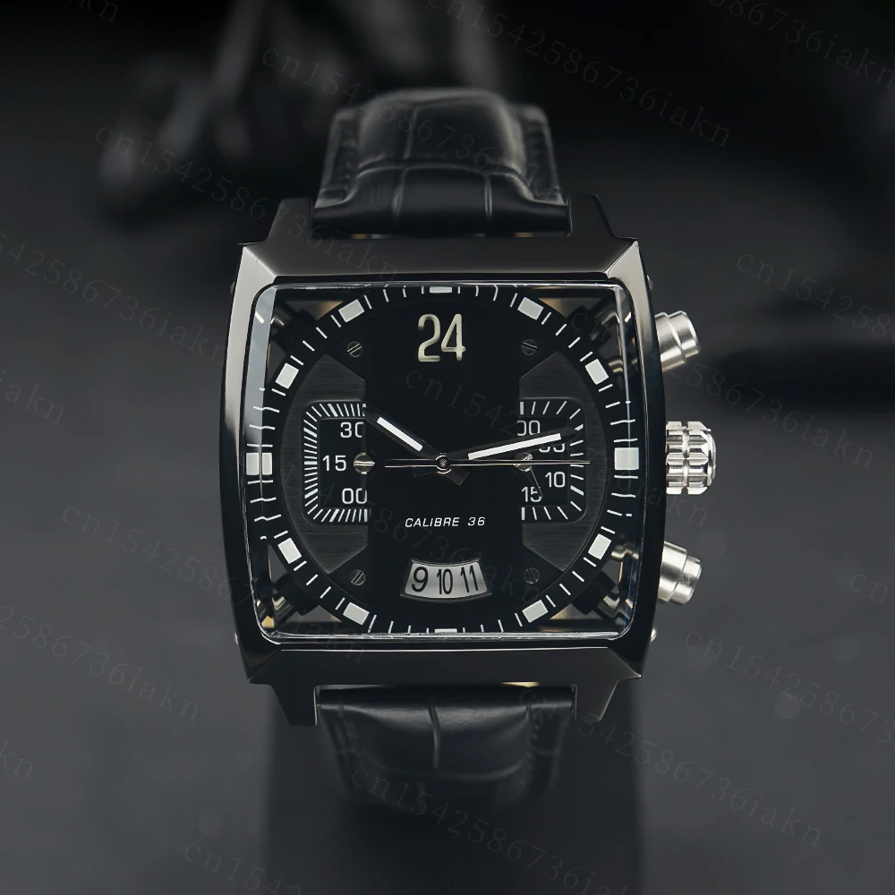 2022Fashion New Men's Color Bar Square Dial Sapphire Mirror Stainless Steel Leather Strap Sports Leisure Waterproof Quartz Watch