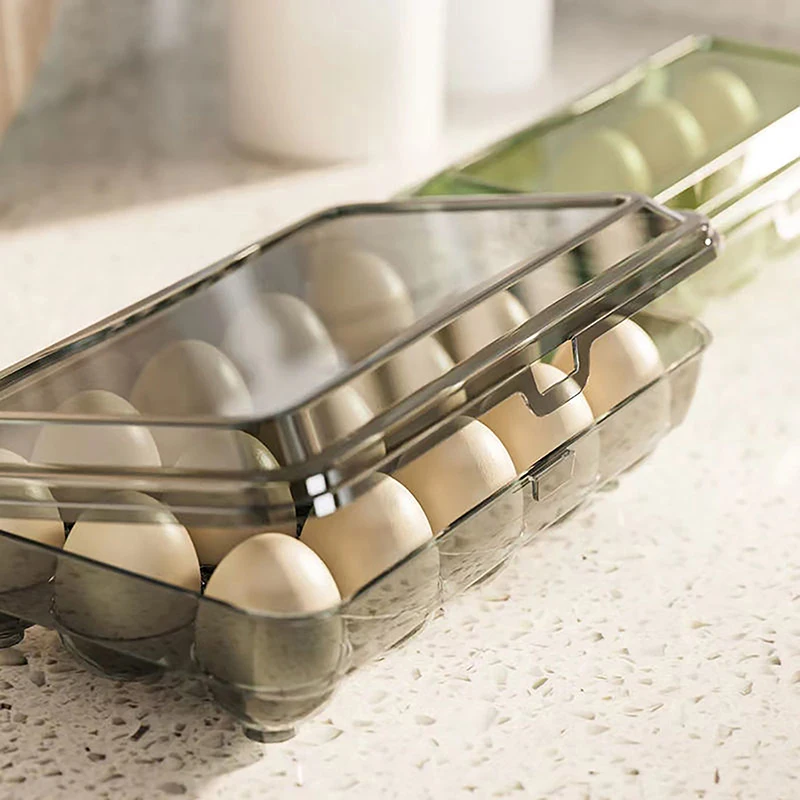 Transparent Portable Egg Storage Box with Fresh-Keeping Grids for Kitchen Refrigerators