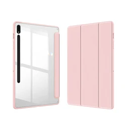 Clear Back Protective Case with Pencil Holder for Samsung Galaxy Tab S Series and Tab A Series Tablets (Pink)