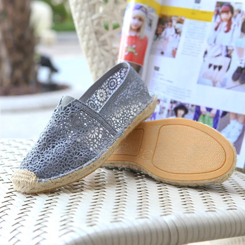 Woman Shoes Summer Espadrilles Hollow Mesh Surface Sneakers New Breathable Fisherman Footwear Men Slip on Loafers Large Size 40 3