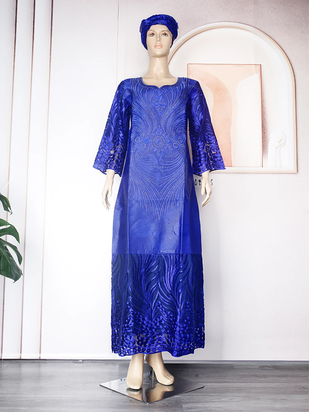 H&D African Dress for Women Traditional Bazin Purple Embroidery Lace Woman Dress Robe Femme Africain Wedding Party Occasion