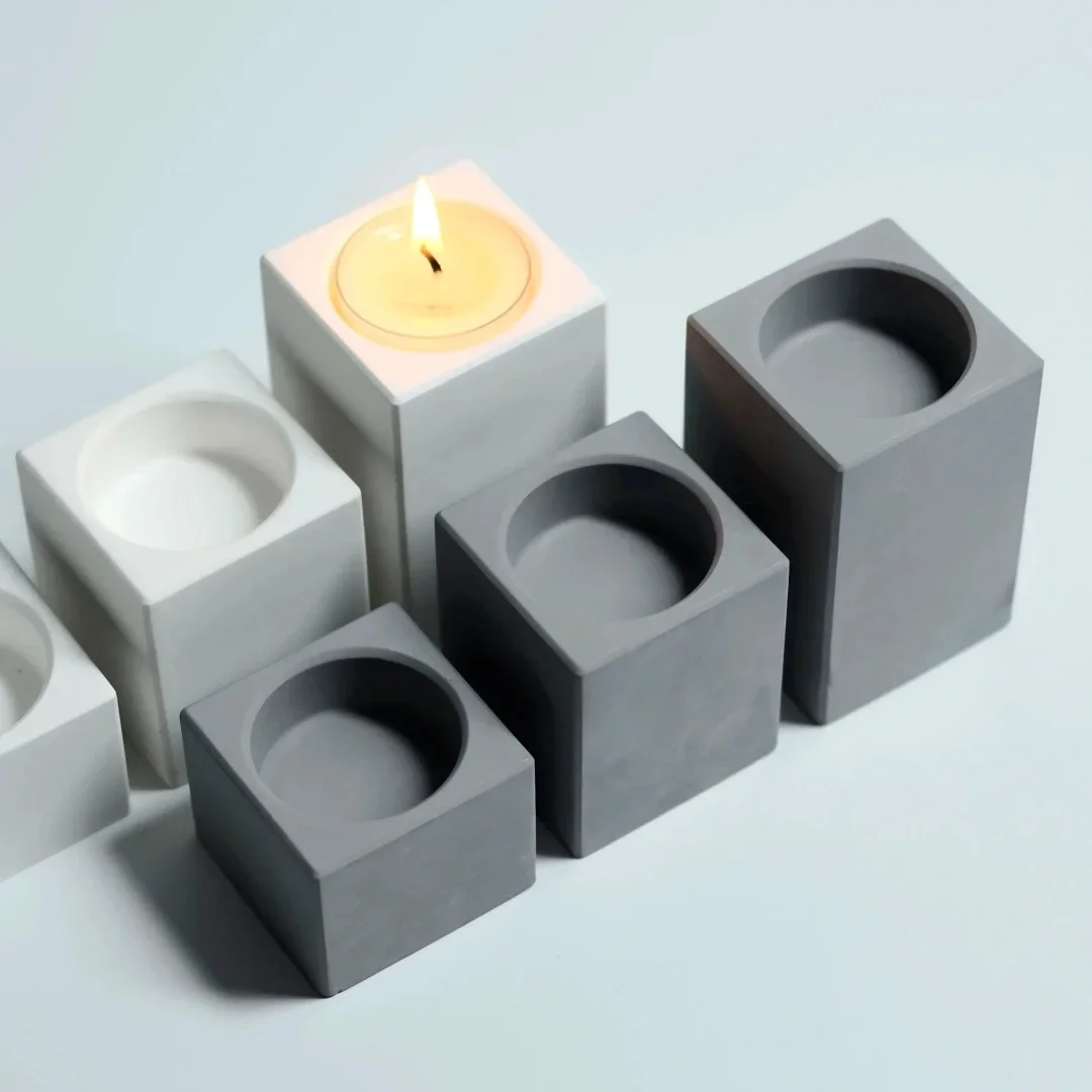 Cylindrical Square Barrel Geometric Cement Candle Holder Silicone Mold Aromatherapy Gypsum Candle Holder Decoration Mould silicone mold