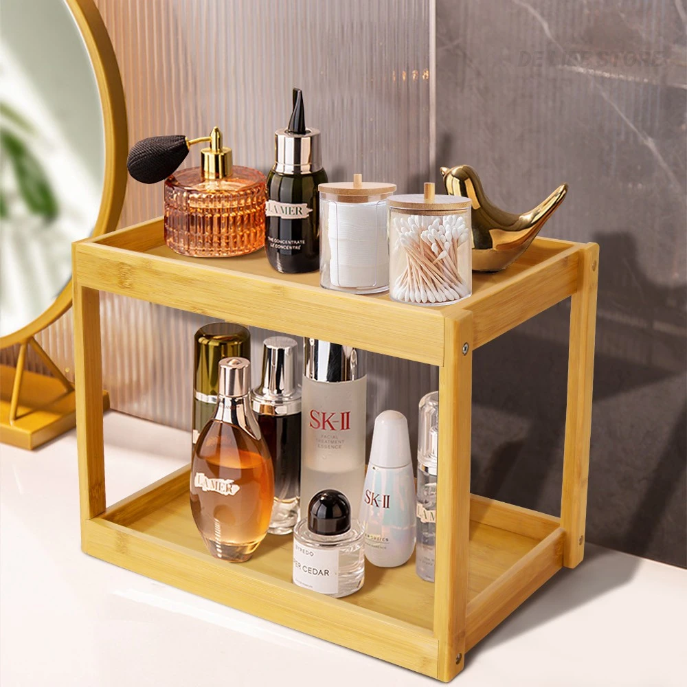 Bamboo Bathroom Countertop Organizer Skincare Organizer Storage