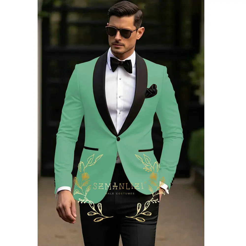 Formal Men Suits Slim Fit Single Breasted Wedding Tuxedo For Groomsmen Shawl Lapel Male Party Dress Fashion Set Best Man Costume