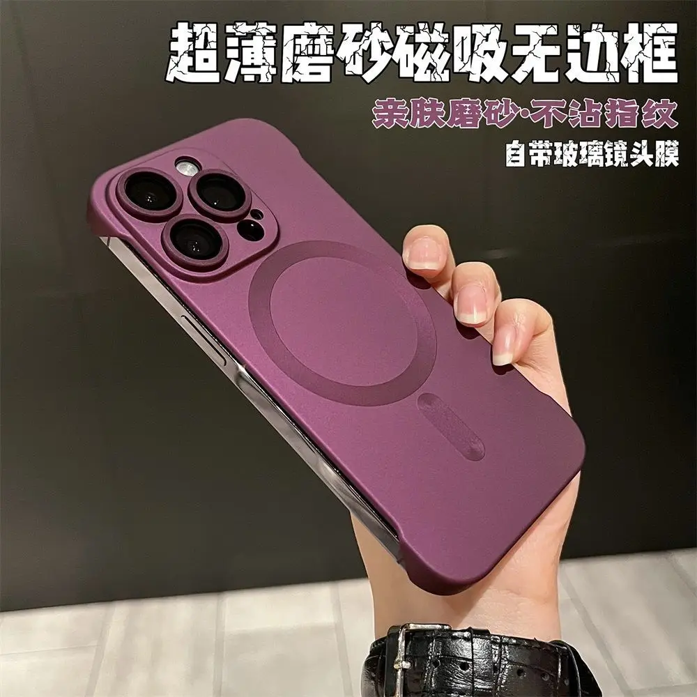 

Magnetic Mirror Guard Bezel-less 14promax Phone Case Slim Frosted iPhone 13 Simple Solid Colour 12 Hard 15promax 14promax 13prom