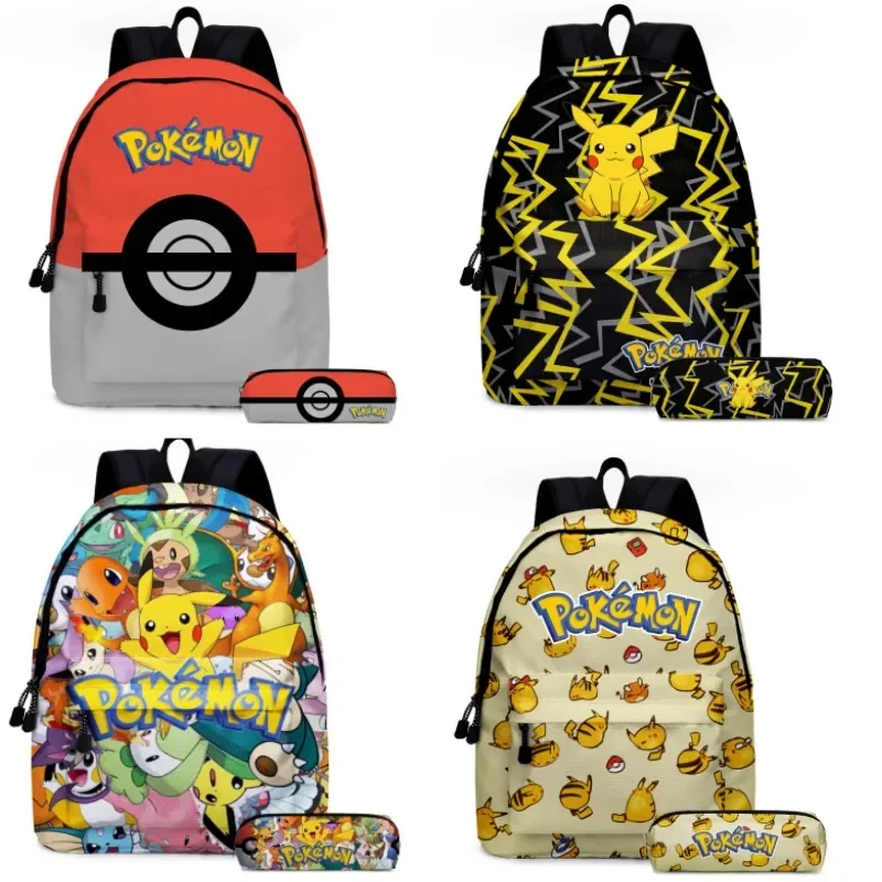 

2PC Pikachu Cartoon Backpack Two-piece Pokemon Student School Bag Pencil Bag Elf Pokémon Lunch Bag Cartoon School Bag Mochila