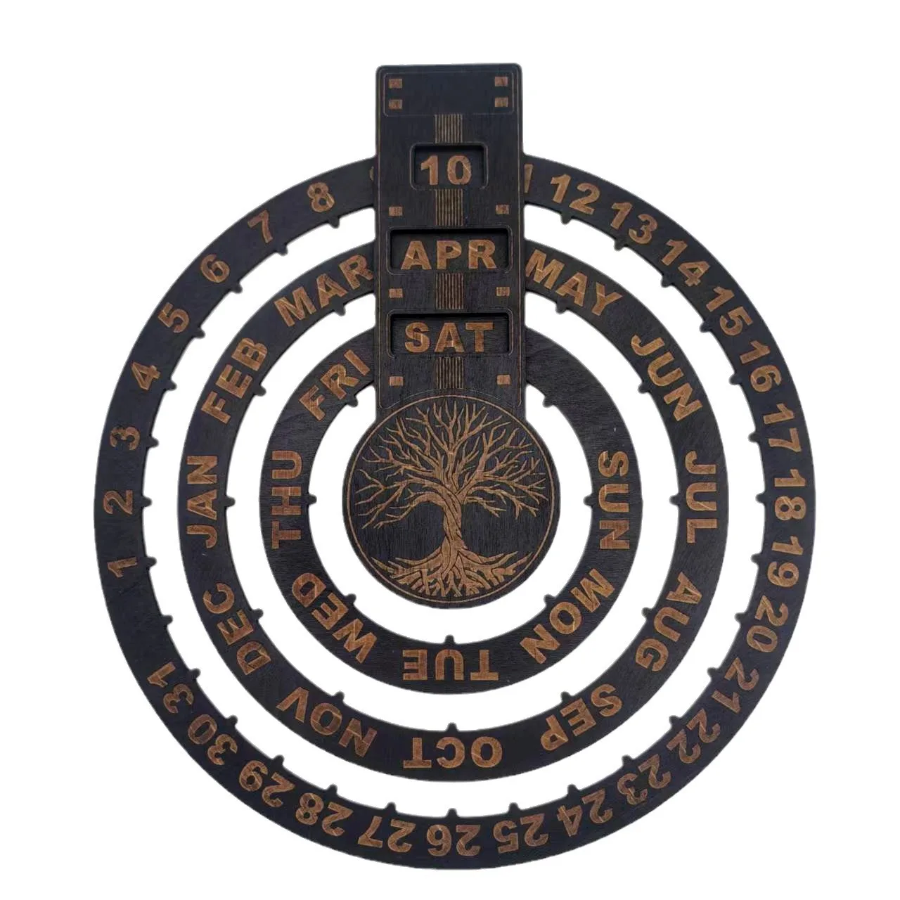 Perpetual Calendar Circular Home Decor Office Decor Wall Wooden Manual Rotatable Disks Calendar Family Wooden Craft Wall Art