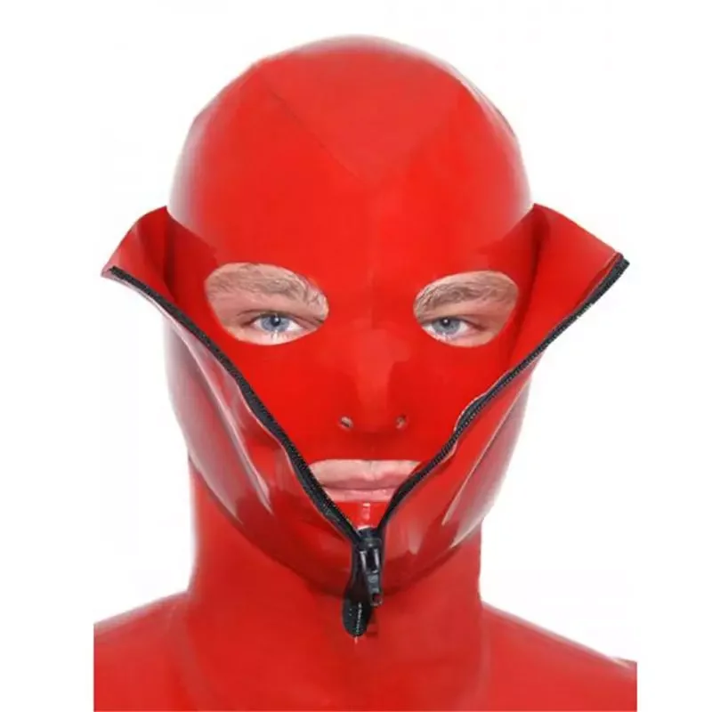 

Latex Hood Sexy Fetish Red Rubber Mask with Zip Cosplay Halloween Costumes Custom Made