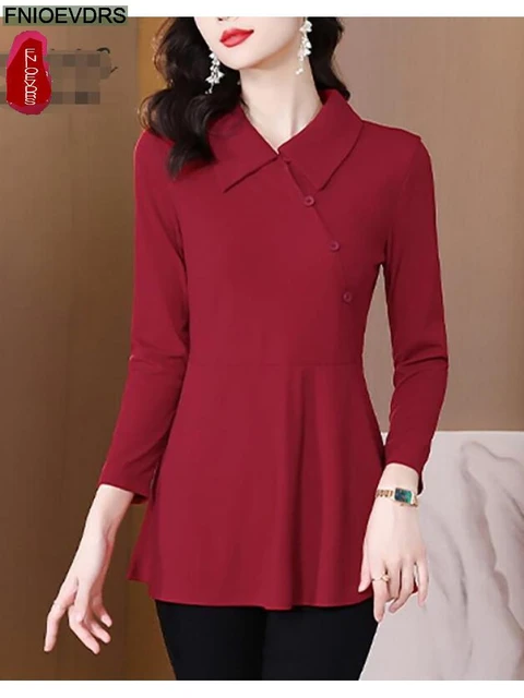 Peplum Waist Wine Red Button Detail Blouse