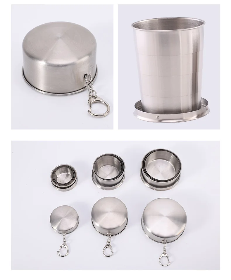 

75/150/250ML Stainless Steel Folding Cup Camping Cookware Retractable Cup Teacups Teaware Camp Utensils Tableware Folded Cup