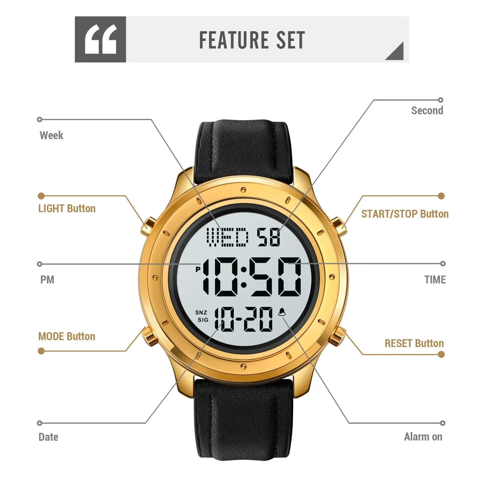 SKMEI Waterproof Countdown Calendar Digital Wristwatch reloj hombre 1864 New Sport Watches Mens Multifunction Stopwatch 5